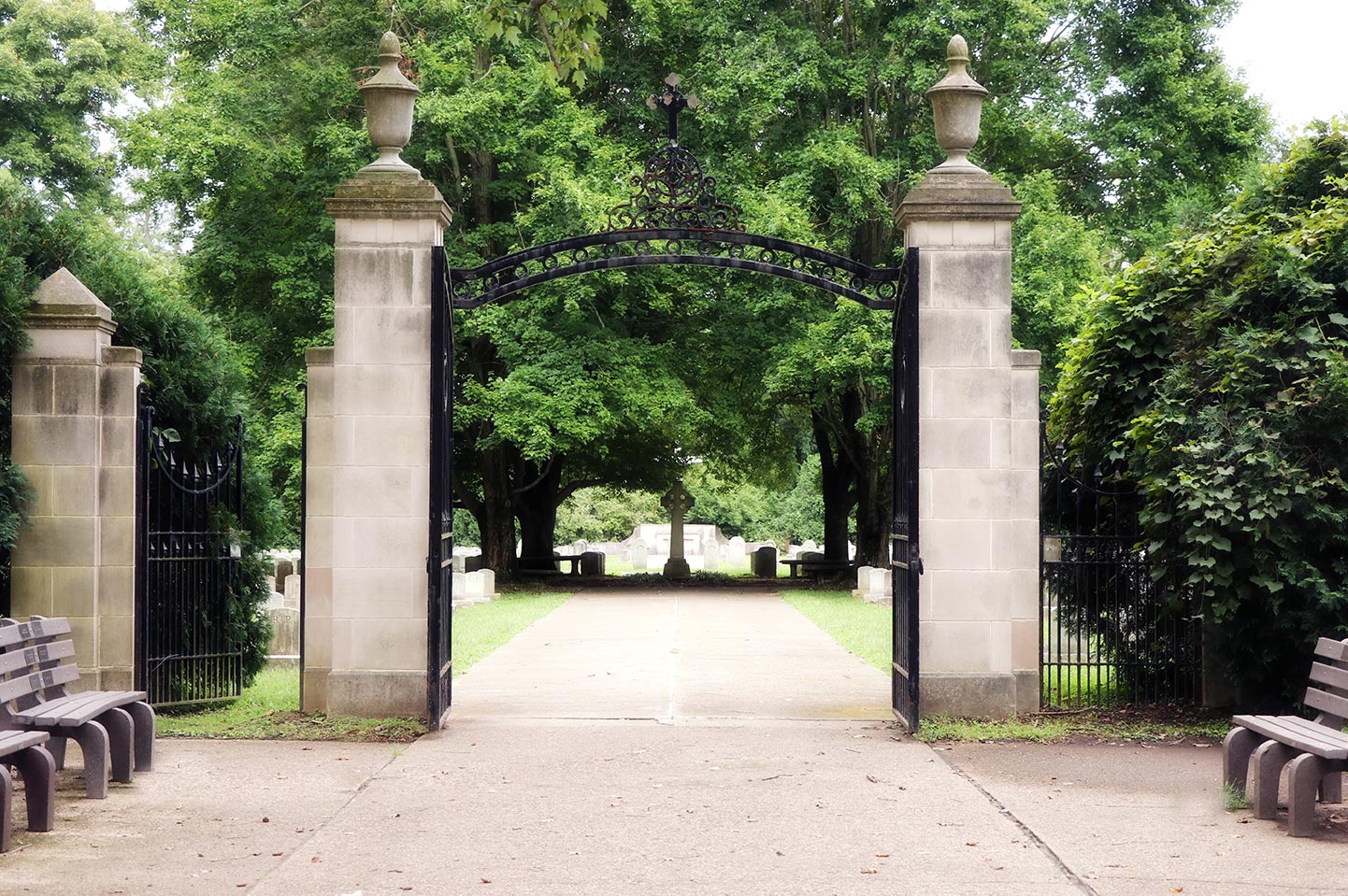 Front view of the cemetery gates