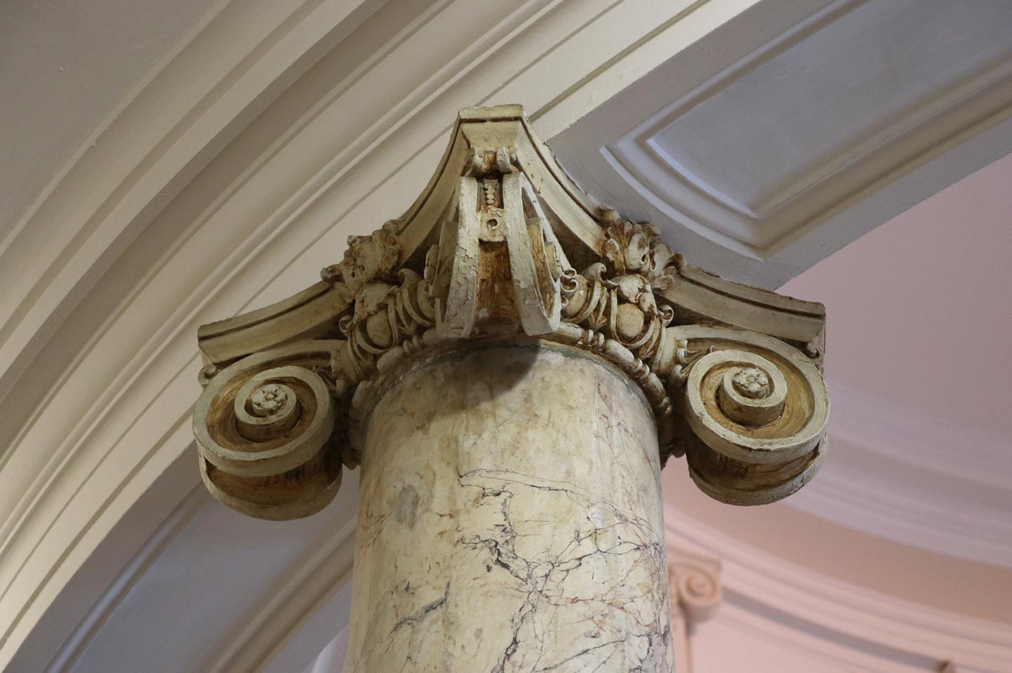 Closeup of an Ionic column in the Guerin Hall rotunda